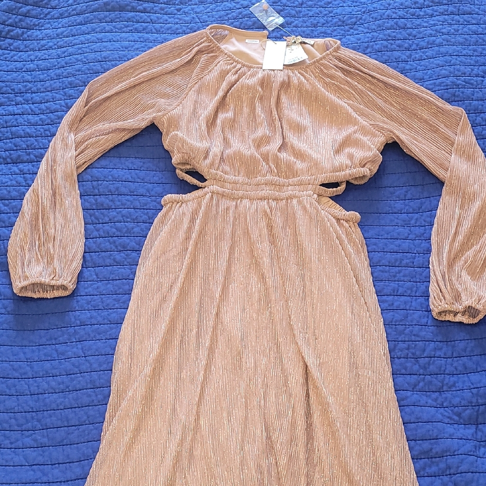 Moon River Shimmering Tan Ladies Dress